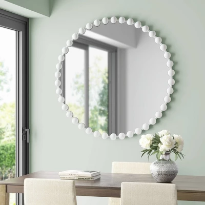 36" Marlowe Beaded Round Wall Mirror White - Madison Park 1 36" Marlowe Beaded Round Wall Mirror White - Madison Park