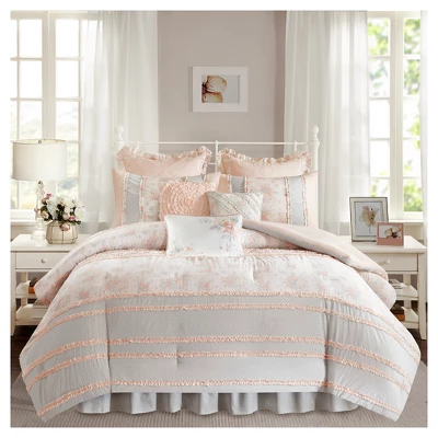 Desiree Cotton Percale Comforter Bedding Set With Euro And Bedskirt Blush - Madison Park 1 Desiree Cotton Percale Comforter Bedding Set With Euro And Bedskirt Blush - Madison Park
