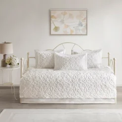 White Amber Cotton Chenille Daybed Cover Set