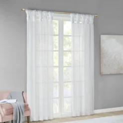 Set Of 2 Persis Twisted Tab Voile Sheer Window White