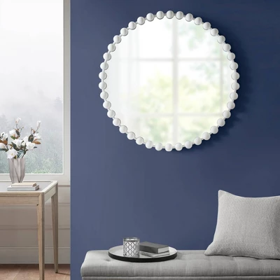 36" Marlowe Beaded Round Wall Mirror White - Madison Park 2 36" Marlowe Beaded Round Wall Mirror White - Madison Park - Image 2