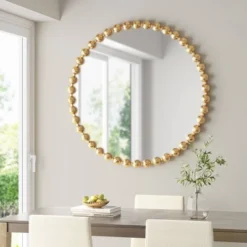 36" Dia Marlowe Round Decorative Wall Mirror Gold