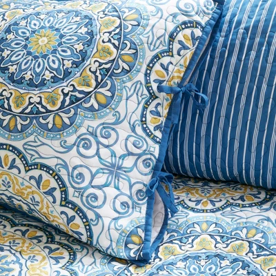 6Pcs Daybed Cover Set Quilted Reversible Medallion Print With Embroidery And Striped Reverses Polyester Cotton Blend 2 6Pcs Daybed Cover Set Quilted Reversible Medallion Print With Embroidery And Striped Reverses Polyester Cotton Blend - Image 2