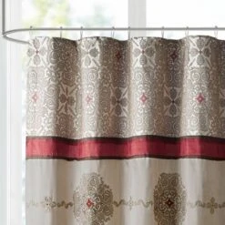 Perry Embroidered Shower Curtain Red