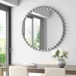 36" Dia Marlowe Round Decorative Wall Mirror Silver