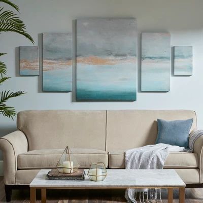 (Set Of 5) Glistening Marble Gel Coat Canvas Sand Decorative Wall Art Set Blue 1 (Set Of 5) Glistening Marble Gel Coat Canvas Sand Decorative Wall Art Set Blue