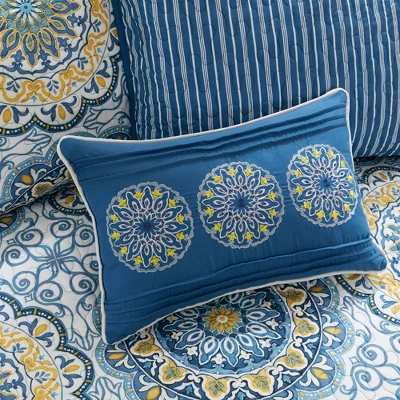 6Pcs Daybed Cover Set Quilted Reversible Medallion Print With Embroidery And Striped Reverses Polyester Cotton Blend 3 6Pcs Daybed Cover Set Quilted Reversible Medallion Print With Embroidery And Striped Reverses Polyester Cotton Blend - Image 3