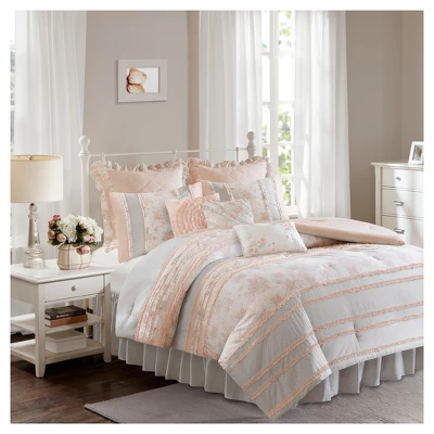 Desiree Cotton Percale Comforter Bedding Set With Euro And Bedskirt Blush - Madison Park 6 Desiree Cotton Percale Comforter Bedding Set With Euro And Bedskirt Blush - Madison Park - Image 6